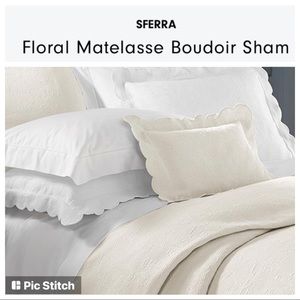 NWOT Sferra Alice Floral Matelasse Boudoir Euro Sham Ivory
